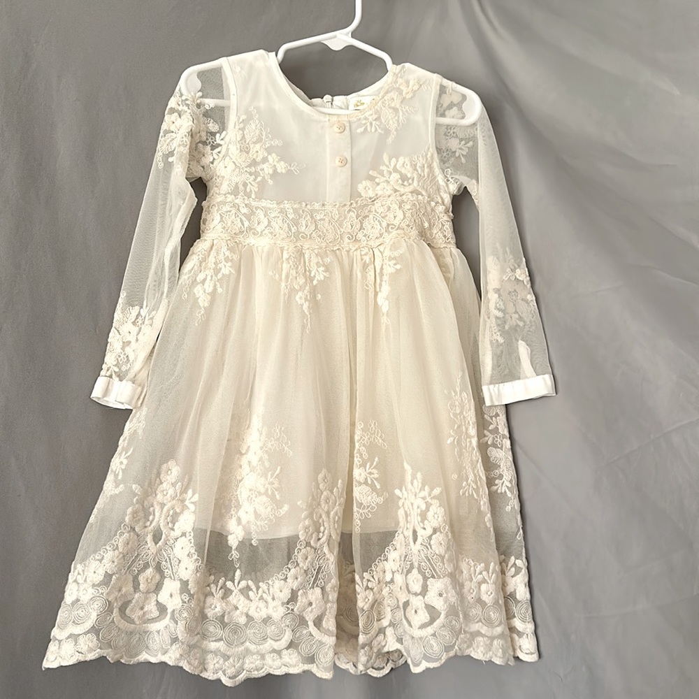 Cream lace vintage style flower girl dress